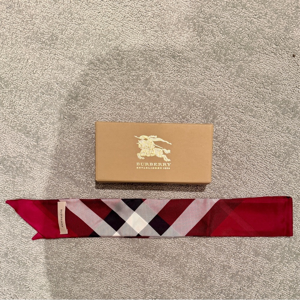 NWT Burberry Red Check Silk Twilly Scarf
